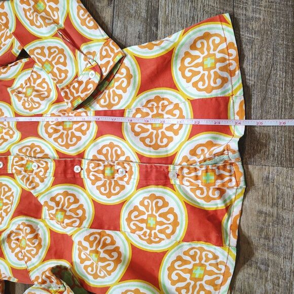 Tizzie Womens 70s Mod Psychedelic Button Shirt Retro Orange Geo Print Top S - Picture 4 of 6